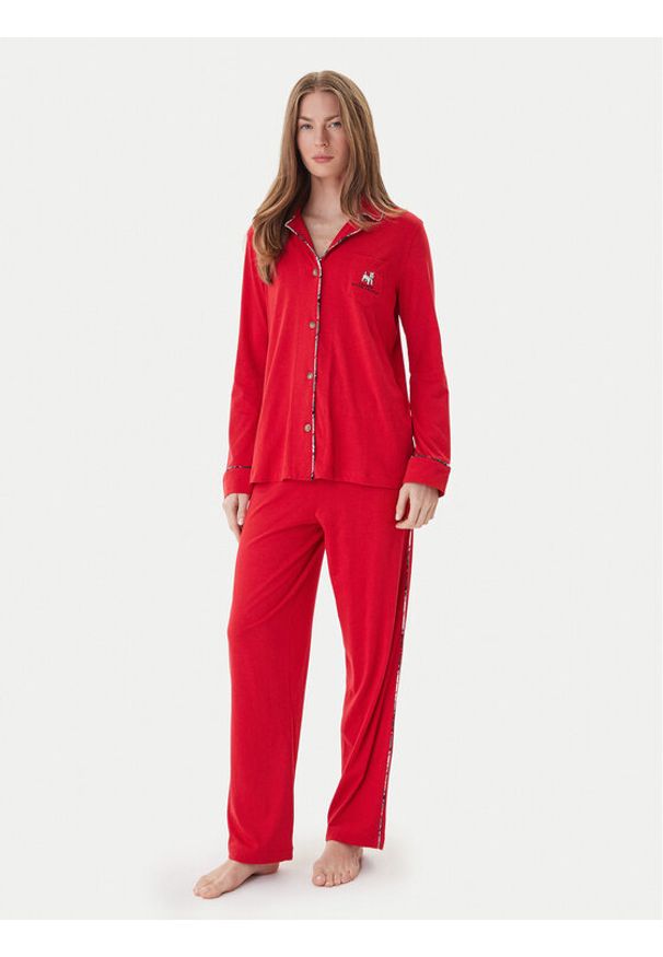 Lauren Ralph Lauren - LAUREN RALPH LAUREN Piżama ILN72467F Czerwony Regular Fit. Kolor: czerwony. Materiał: bawełna, wiskoza