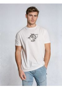 Sinsay - Bawełniana koszulka z nadrukiem Tom and Jerry - kremowy. Kolor: kremowy. Materiał: bawełna. Wzór: nadruk #1