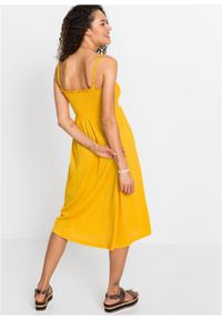 Sukienka z przeszyciem cienkimi gumkami bonprix żółty szafranowy. Kolor: żółty. Długość rękawa: na ramiączkach. Długość: midi #2