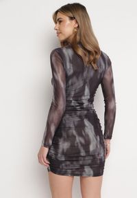 Born2be - Czarna Sukienka z Siateczki i Marszczeniem Souchett. Kolor: czarny. Materiał: tkanina #3