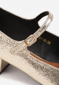 Born2be - Złote Czółenka na Obcasie w Stylu Mary Jane ze Sprzączką Kareoma. Zapięcie: sprzączka. Kolor: złoty. Obcas: na obcasie. Styl: elegancki, klasyczny, wizytowy. Wysokość obcasa: średni #3