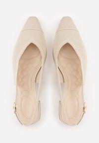 Born2be - Beżowe Czółenka VICES z Odkrytą Piętą na Komfortowym Obcasie z Miękką Wkładką Ryliea. Okazja: na co dzień, na spotkanie biznesowe. Zapięcie: sprzączka. Kolor: beżowy. Materiał: jeans, materiał. Obcas: na obcasie. Styl: casual, biznesowy, elegancki. Wysokość obcasa: średni #9