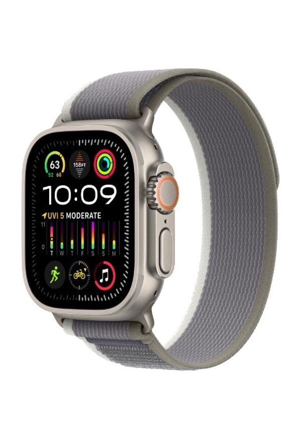 APPLE - Smartwatch Apple Watch Ultra 2 GPS + Cellular 49mm tytan + zielono/szara opaska Trail rozmiar S/M. Rodzaj zegarka: smartwatch. Kolor: zielony, wielokolorowy, szary. Materiał: materiał. Styl: casual