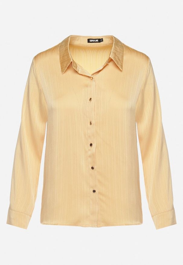 Born2be - Beżowa Koszula o Klasycznym Fasonie Zapinana na Guziki Dlinesta. Okazja: na co dzień. Kolor: beżowy. Materiał: jeans. Długość rękawa: długi rękaw. Długość: długie. Styl: klasyczny