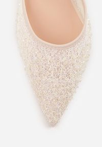 Born2be - Beżowe Szpilki z Paskiem na Piętę z Siateczkową Cholewką i Cekinami Lilinixia. Okazja: na co dzień. Zapięcie: pasek. Kolor: beżowy. Materiał: jeans. Szerokość cholewki: normalna. Wzór: gładki. Obcas: na szpilce. Styl: elegancki, casual, wizytowy #9