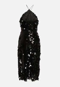 Born2be - Czarna Asymetryczna Sukienka Bogato Zdobiona Cekinami z Wiązaniem na Plecach Lericie. Kolor: czarny. Wzór: aplikacja. Typ sukienki: asymetryczne #6