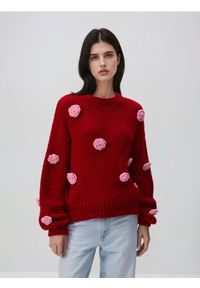 Reserved - Sweter z różami - czerwony. Kolor: czerwony. Materiał: wełna, dzianina #1