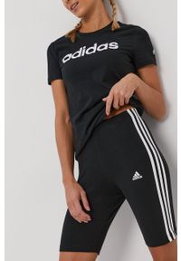 Adidas - adidas Szorty GR3866 damskie kolor czarny z aplikacją high waist. Stan: podwyższony. Kolor: czarny. Materiał: dzianina. Wzór: aplikacja