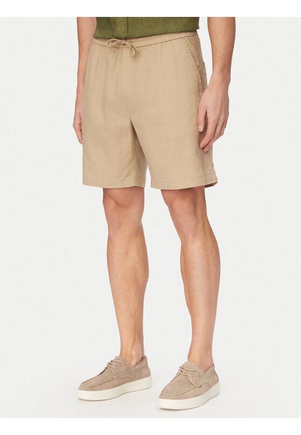 TOMMY HILFIGER - Tommy Hilfiger Szorty materiałowe Dover MW0MW44353 Khaki Regular Fit. Kolor: brązowy. Materiał: len