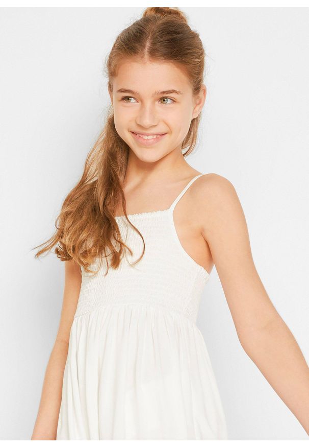 bonprix - Długa sukienka z lejącej wiskozy. Kolor: biały. Materiał: wiskoza. Wzór: nadruk. Sezon: lato. Długość: maxi