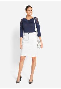 bonprix - Spódnica dżinsowa ze stretchem. Okazja: na spotkanie biznesowe, do pracy. Kolor: biały. Materiał: materiał. Wzór: nadruk. Styl: biznesowy, elegancki, sportowy, klasyczny #2