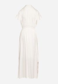 Born2be - Biała Haftowana Taliowana Sukienka z Bawełną Zdobiona Srebrną Nicią i Gumkami Ellofia. Okazja: na co dzień. Kolor: biały. Materiał: bawełna. Wzór: aplikacja, haft. Typ sukienki: proste. Styl: klasyczny, casual, elegancki #5