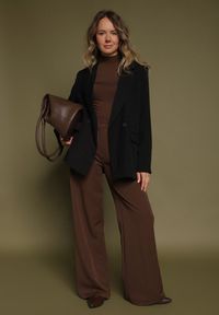 Born2be - Czarna Dwurzędowa Marynarka w Stylu Oversize Clazara. Okazja: na co dzień. Kolor: czarny. Materiał: jeans. Styl: casual #3