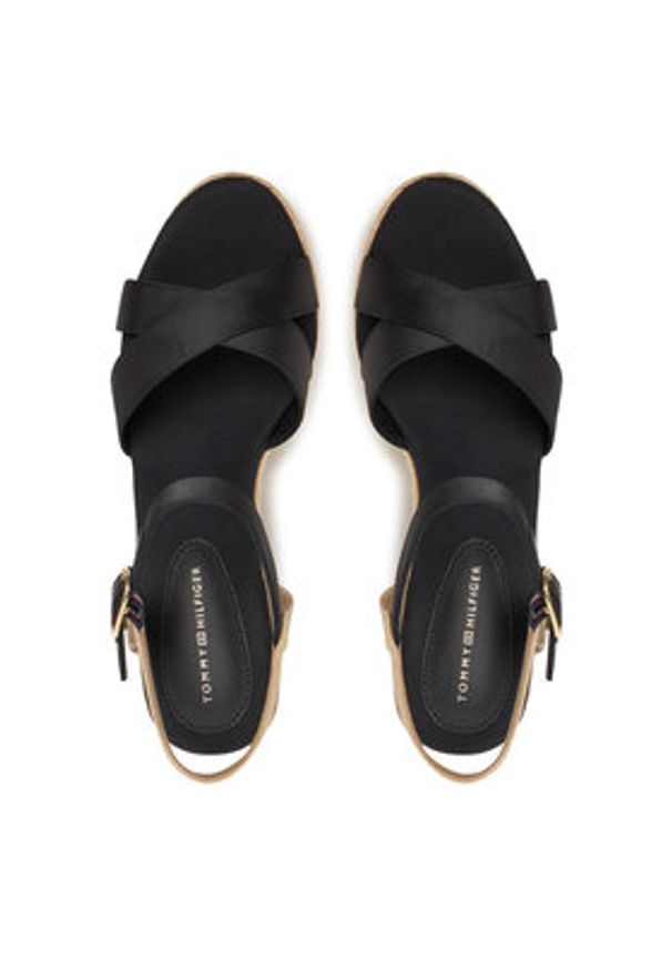 TOMMY HILFIGER - Tommy Hilfiger Espadryle Satin High Wedge Espadrille FW0FW08602 Czarny. Kolor: czarny. Materiał: materiał
