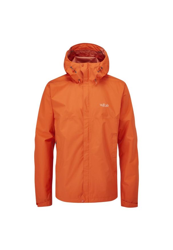 Kurtka przeciwdeszczowa męska Rab Downpour Eco Jacket z kapturem. Typ kołnierza: kaptur. Kolor: pomarańczowy