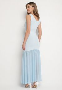 Born2be - Niebieska Koktajlowa Sukienka z Wiskozą Ozdobiona Marszczeniem Galapina. Okazja: na imprezę. Kolor: niebieski. Materiał: wiskoza. Wzór: aplikacja. Styl: wizytowy #6