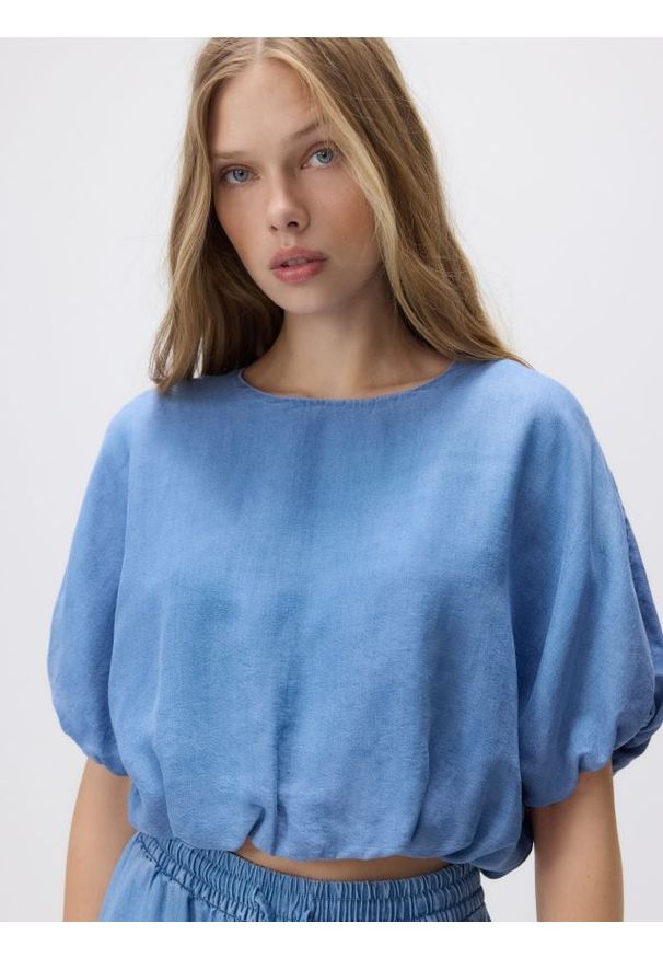 Reserved - Jeansowa bluzka z lyocellu - niebieski. Kolor: niebieski. Materiał: jeans