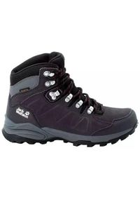 Buty trekkingowe damskie Jack Wolfskin Refugio Texapore Mid. Wysokość cholewki: za kostkę. Zapięcie: sznurówki. Kolor: czarny, wielokolorowy. Materiał: skóra, materiał. Szerokość cholewki: normalna