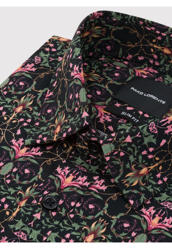 Pako Lorente - PAKO LORENTE - Czarna koszula w kolorowe kwiaty. Kolor: czarny. Materiał: bawełna, elastan. Długość rękawa: długi rękaw. Długość: długie. Wzór: kolorowy, kwiaty