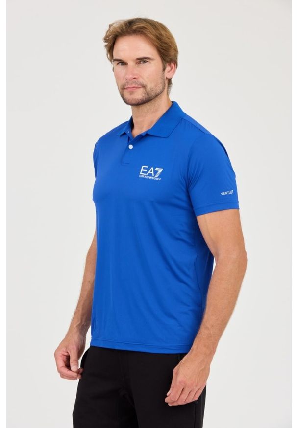 EA7 Emporio Armani - EA7 Niebieska męska koszulka polo Ventus 7, Rozmiar M. Typ kołnierza: polo. Kolor: niebieski