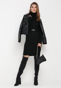 Born2be - Czarna Midi Sukienka z Golfem o Pudełkowym Kroju i Długimi Rękawami ze Ściągaczami Yvonnena. Typ kołnierza: golf. Kolor: czarny. Długość rękawa: długi rękaw. Długość: midi #3