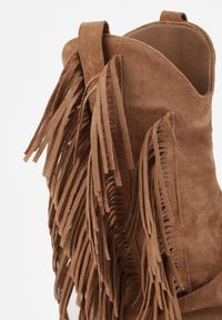 Renee - Brązowe Botki Kowbojki na Słupku Ozdobione Frędzlami i Wywiniętą Cholewką Aedime. Okazja: na co dzień. Kolor: brązowy. Szerokość cholewki: normalna. Wzór: aplikacja. Obcas: na słupku. Styl: casual #3