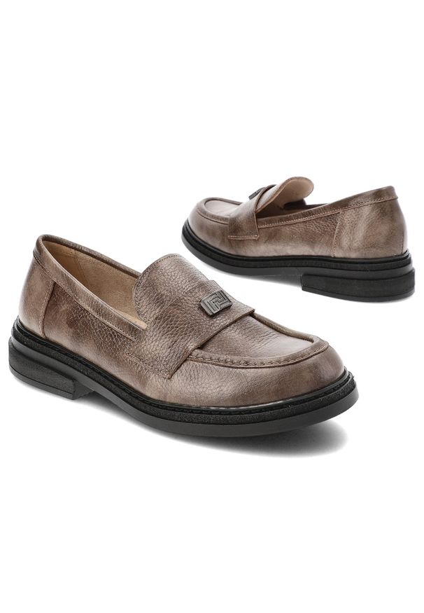 Brązowe Półbuty Armodo Wsuwane Obuwie Damskie. Zapięcie: bez zapięcia. Kolor: brązowy. Materiał: skóra. Wzór: aplikacja. Styl: klasyczny, elegancki