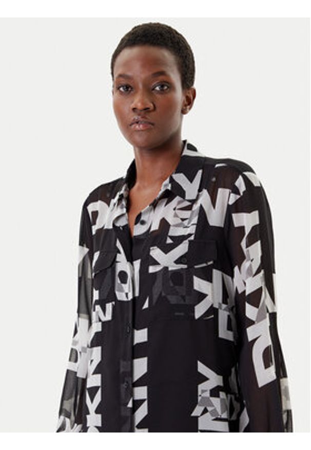 DKNY Koszula P4RA6FXZ Czarny Regular Fit. Kolor: czarny. Materiał: syntetyk