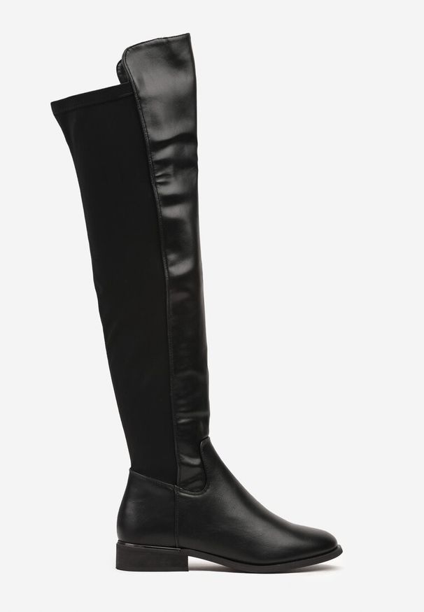 Born2be - Czarne Ocieplane Kozaki Muszkieterki na Płaskiej Podeszwie Temirion. Okazja: na co dzień. Kolor: czarny. Materiał: jeans. Obcas: na płaskiej podeszwie. Styl: casual, klasyczny, elegancki