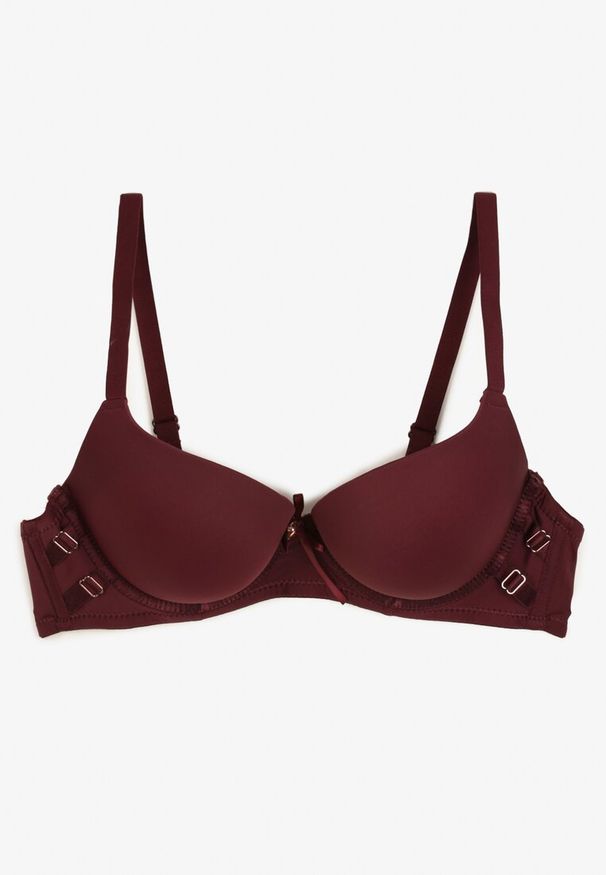 Renee - Ciemnofioletowy Biustonosz Push-Up na Regulowanych Ramiączkach Ozdobiony Aplikacją Alerisia. Kolor: fioletowy. Rodzaj stanika: push-up. Wzór: aplikacja