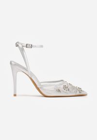 Born2be - Srebrne Siateczkowe Szpilki VICES Ozdobione Kwiatami i Perełkami Nikmanas. Zapięcie: sprzączka. Kolor: srebrny. Materiał: koronka. Wzór: kwiaty, aplikacja. Obcas: na szpilce. Styl: wizytowy, klasyczny, elegancki #8