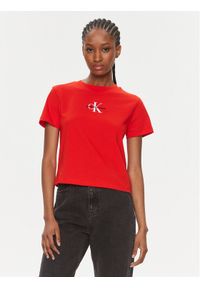 Calvin Klein Jeans T-Shirt Monologo Baby Tee J20J223113 Czerwony Slim Fit. Kolor: czerwony. Materiał: bawełna