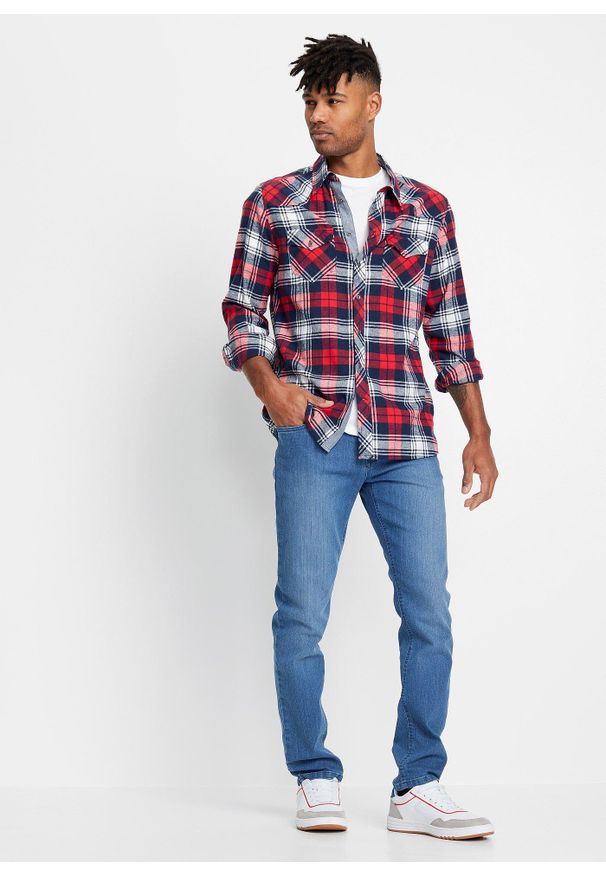 bonprix - Dżinsy ze stretchem Slim Fit Straight. Kolor: niebieski