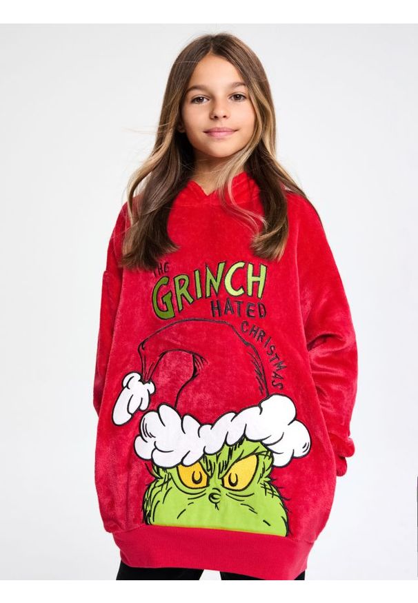 Sinsay - Bluza hoodie Grinch - czerwony. Kolor: czerwony