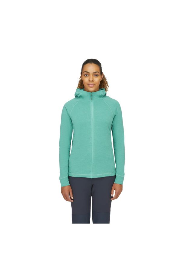 Bluza z kapturem damska Rab Nexus Hoody rozpinana. Typ kołnierza: kaptur. Kolor: zielony