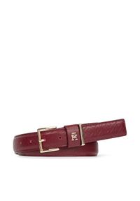 TOMMY HILFIGER - Tommy Hilfiger Pasek Damski Th Casual Mono 3.0 AW0AW15382 Czerwony. Kolor: czerwony. Materiał: skóra