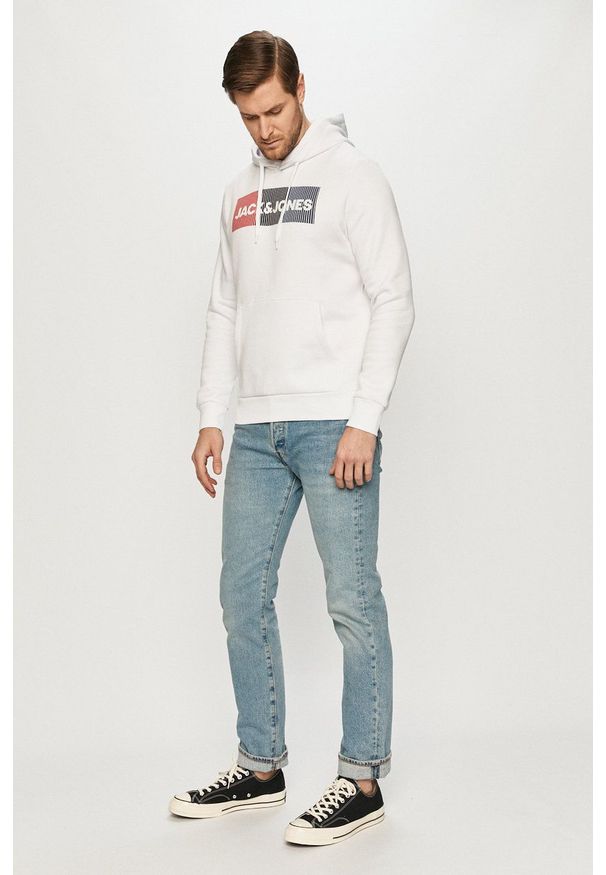 Jack & Jones - Bluza bawełniana. Okazja: na co dzień. Kolor: biały. Materiał: bawełna. Wzór: nadruk. Styl: casual