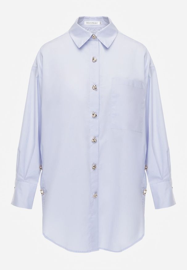 Renee - Niebieska Oversizowa Koszula z Bawełny z Eleganckimi Guzikami Rhenenore. Okazja: na co dzień. Kolor: niebieski. Materiał: bawełna. Długość: długie. Wzór: gładki. Styl: elegancki