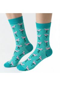 His Story - Skarpetki Bawełniane - Tematyczne - Turkusowe we Flamingi. Kolor: niebieski. Materiał: elastan, bawełna, poliamid #4