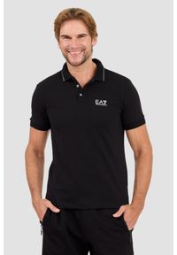 EA7 Emporio Armani - EA7 Czarna męska koszulka polo, Rozmiar XXL. Typ kołnierza: polo. Kolor: czarny