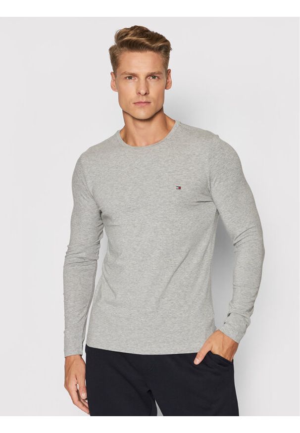 TOMMY HILFIGER - Tommy Hilfiger Longsleeve Stretch Long Sleeve MWW0MW1080 Szary Slim Fit. Kolor: szary. Materiał: bawełna. Długość rękawa: długi rękaw