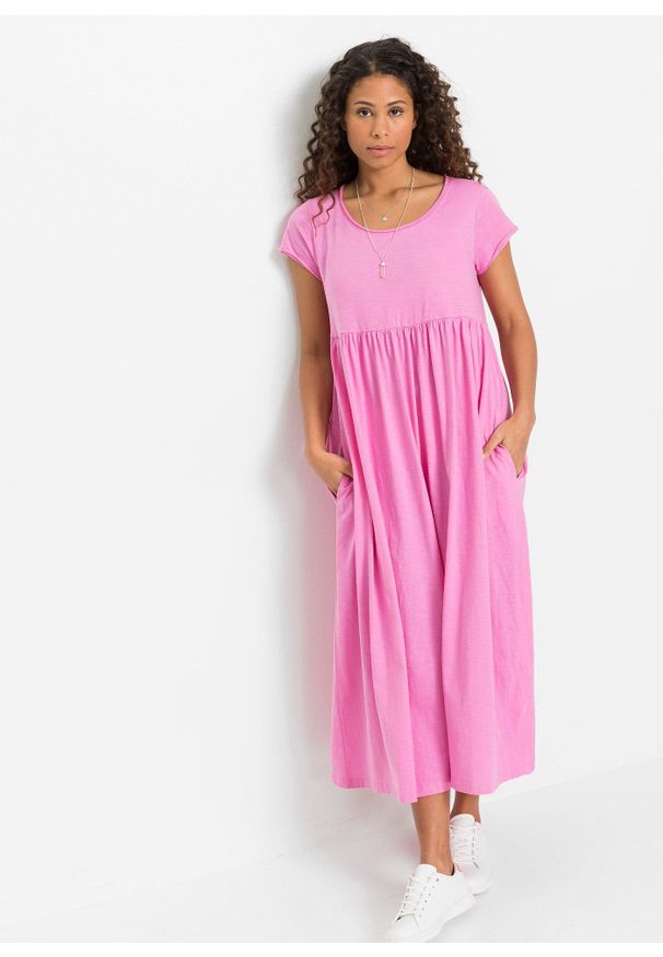 bonprix - Sukienka T-shirtowa z bawełny organicznej. Kolekcja: petite. Kolor: różowy. Materiał: bawełna. Długość: maxi