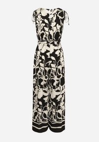 Born2be - Czarny Kopertowy Kombinezon z Wiskozą Wykończony Gumką w Talii z Materiałowym Paskiem Inatia. Okazja: na co dzień. Kolor: czarny. Materiał: materiał, wiskoza. Długość: długie. Styl: casual, elegancki #5