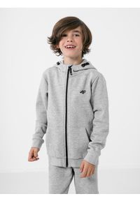 4f - Bluza dresowa rozpinana z kapturem chłopięca. Okazja: na co dzień. Typ kołnierza: kaptur. Kolor: szary. Materiał: dresówka. Styl: casual #1