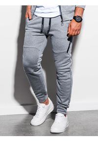 Ombre Clothing - Spodnie męskie dresowe joggery P919 - szary melanż - XXL. Kolor: szary. Materiał: dresówka. Wzór: melanż