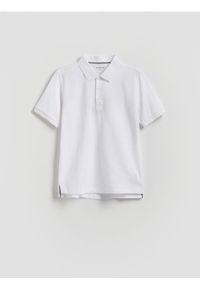 Reserved - T-shirt polo - biały. Typ kołnierza: polo. Kolor: biały. Materiał: dzianina, bawełna
