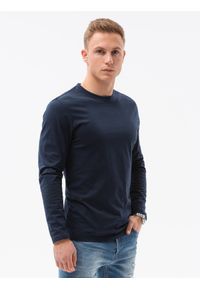 Ombre Clothing - Longsleeve męski bez nadruku L138 - granatowy - S. Kolor: niebieski. Materiał: bawełna. Długość rękawa: długi rękaw. Styl: klasyczny #3