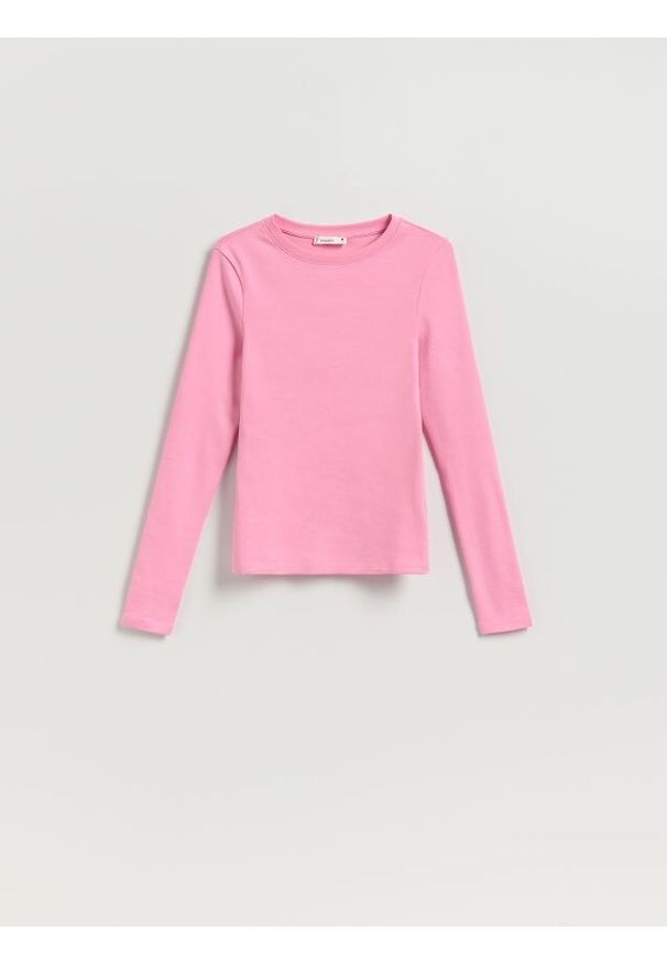 Reserved - Prążkowany longsleeve - różowy. Kolor: różowy. Materiał: prążkowany. Długość rękawa: długi rękaw