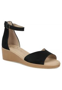 Skórzane sandały damskie na koturnie czarne Filippo DS7635. Kolor: czarny. Materiał: skóra. Sezon: lato. Obcas: na koturnie #1