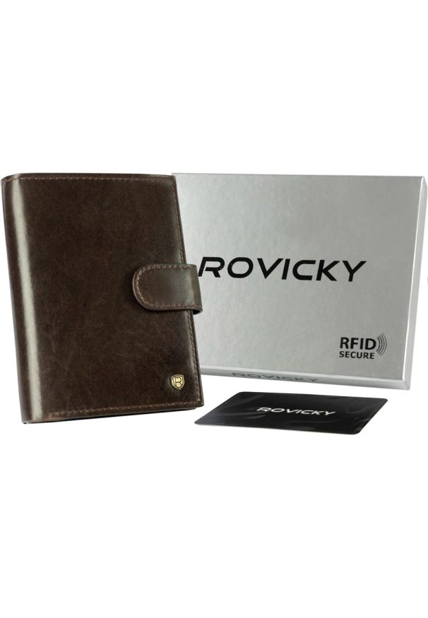 ROVICKY - Portfel męski skórzany RFID c.brąz Rovicky N62L-RVT-3227. Kolor: brązowy. Materiał: skóra